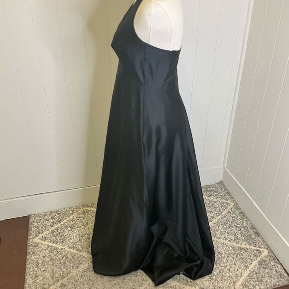 Ann Taylor Womens 6 Satin Evening Maxi Dress Black Halter Neck Open Back Zips - Picture 10 of 15